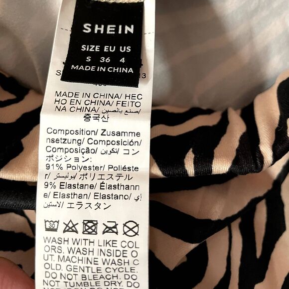 SHEIN Tan & Black Zebra Striped Ruched Side-Slit Midi Skirt Size S NWOT - Picture 6 of 10